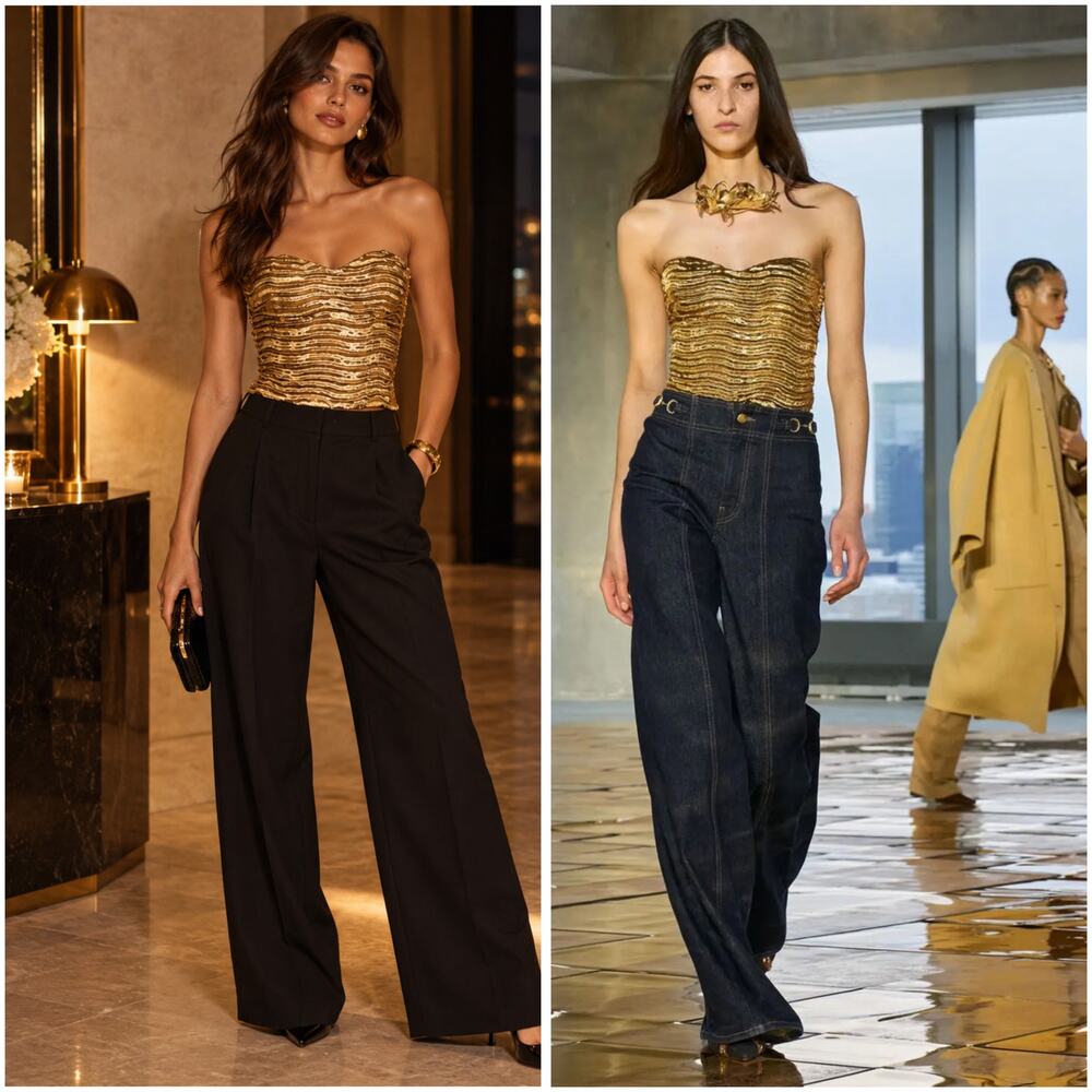 Ulla Johnson Heleen Metallic Gold Cloqué Bustier Crop Top Size 6